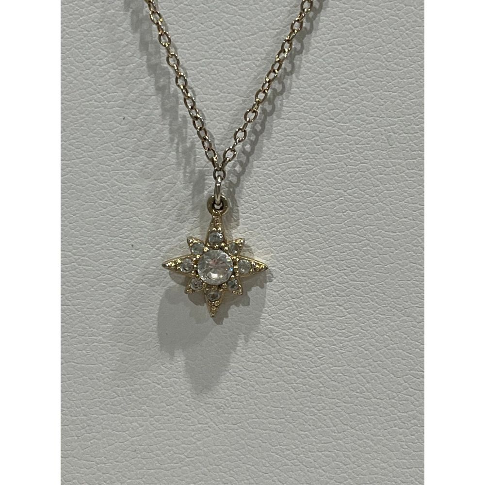 SILVER tone star‎ with gems charm necklace